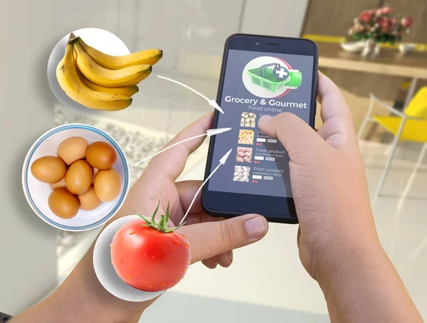 Rendering Person Using App Grocery Shopping Kitchen — Stock Photo, Image