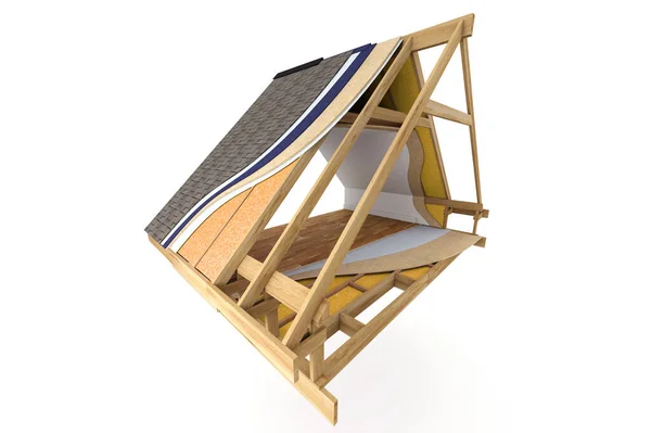 異なる層を持つ屋根の3Dレンダリングは 建設段階を示しています — ストック写真