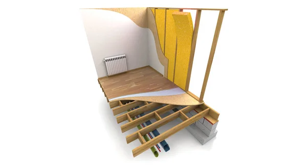 Rendering Home Section Radiator Showing Different Layers Insulation — Stock Photo, Image