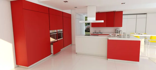 Representación Una Cocina Roja Blanca — Foto de Stock