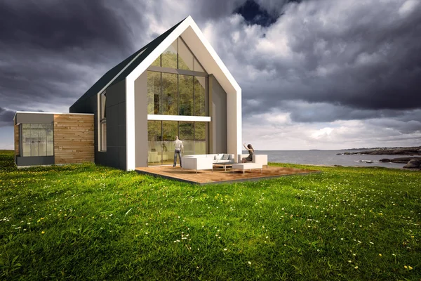 Återgivning Ett Stort Modernt Hus Vid Havet — Stockfoto