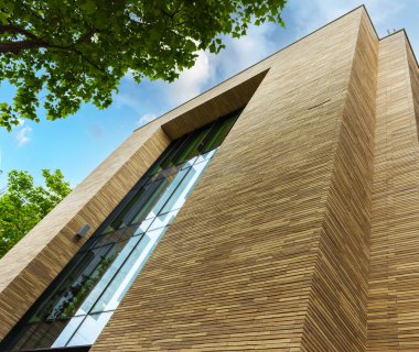 Uzun dar pencereli modern tuğla bina