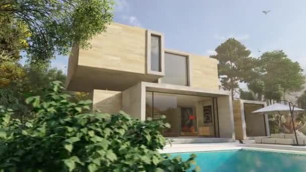 Animazione Intorno Una Grande Casa Contemporanea Con Piscina Giardino — Video Stock