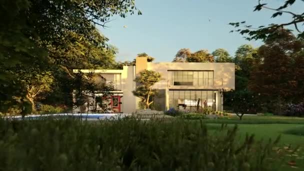 プールと庭付きの大きな現代的な家と3Dアニメーション — ストック動画