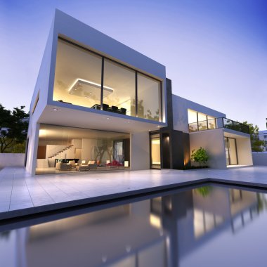 Havuzlu modern bir ev.
