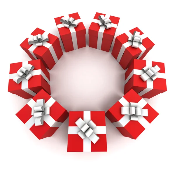 Círculo de cajas de regalo rojo —  Fotos de Stock