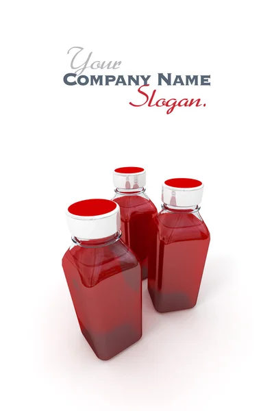 Trio av blod röda små flaskor — Stockfoto