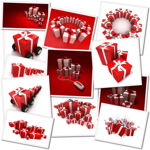 Colagem de presentes vermelhos — Fotografia de Stock