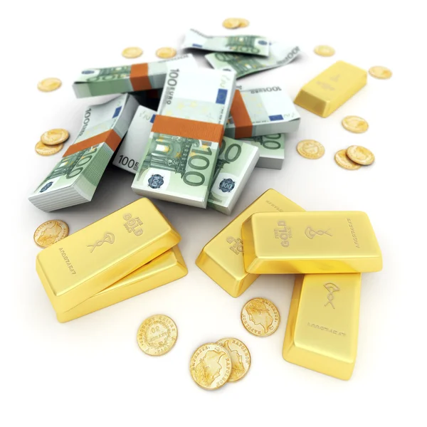 Gold und Bargeld, Euro — Stockfoto