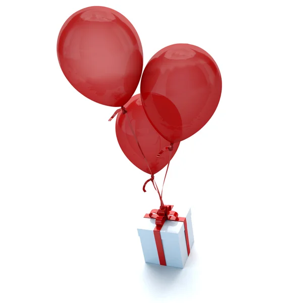 Presente com balões vermelhos — Fotografia de Stock