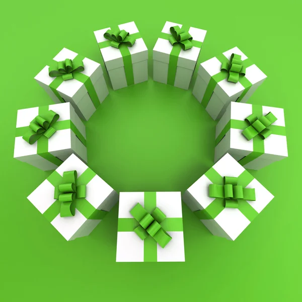 Green and white gift boxes circle — Stock Photo, Image