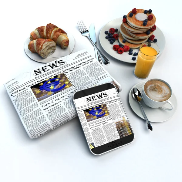 Breakfast and newspaper — Stock Photo, Image