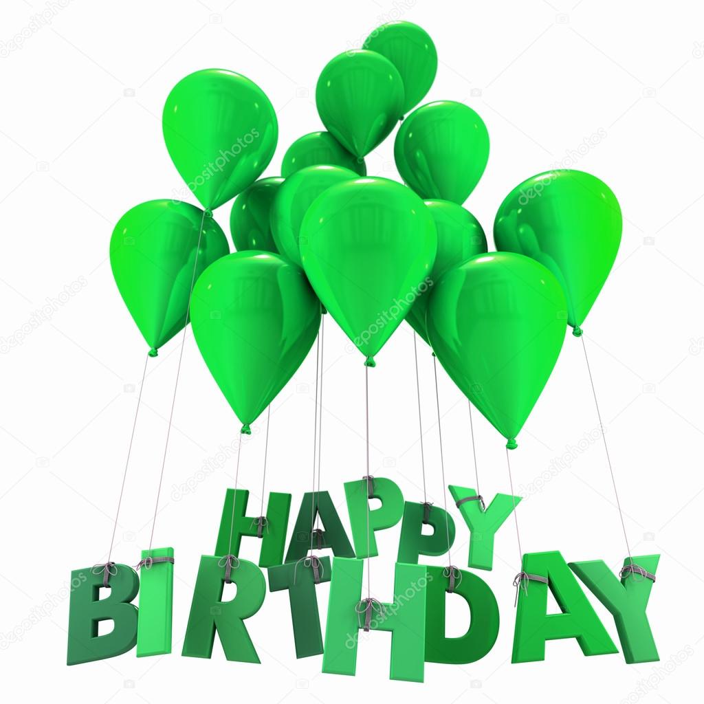 Happy birthday with green balloons Stock Photo by ©franckito 65898557