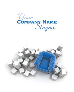 Kitaplar tarafından çevrili mavi koltuk havadan görünümü