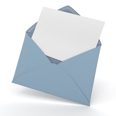 Üzerinde beyaz kart olan mavi zarf.