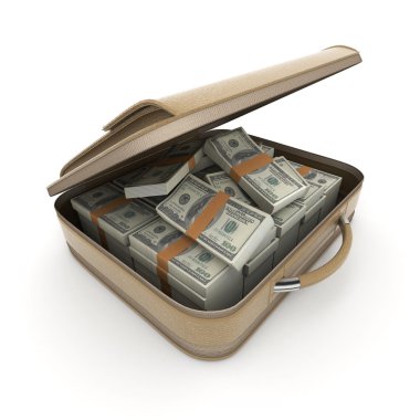 Briefcase with lots of cash, dollar clipart