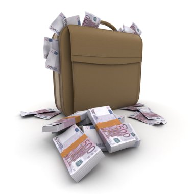 Briefcase with lots of cash, Euros clipart