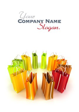 Renkli çizgili alışveriş torbaları çemberi