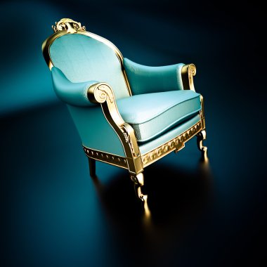 -Mavi ve altın vintage süslü sandalye