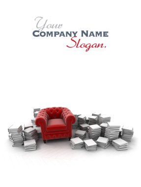 Kırmızı koltuk ve kitaplar