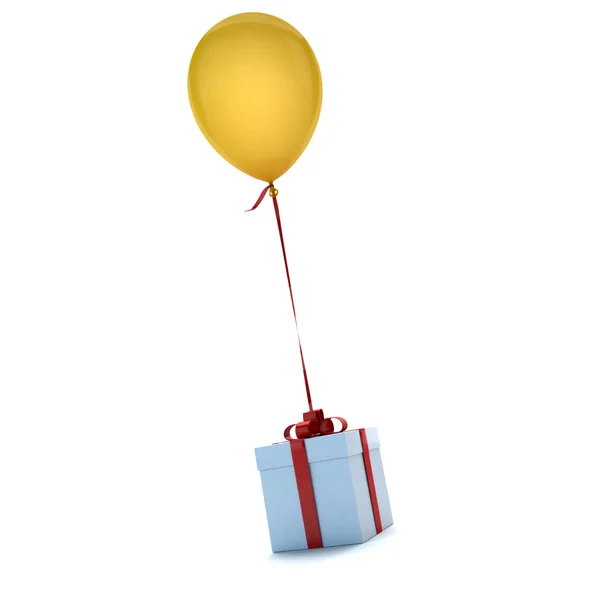 Presente com balão amarelo — Fotografia de Stock