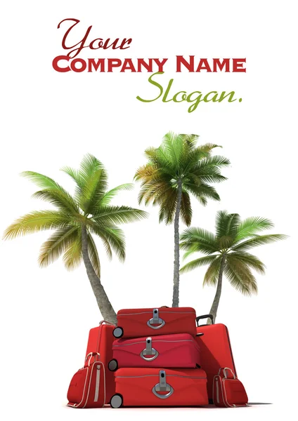 Tropical trip and red luggage — Stock Photo, Image