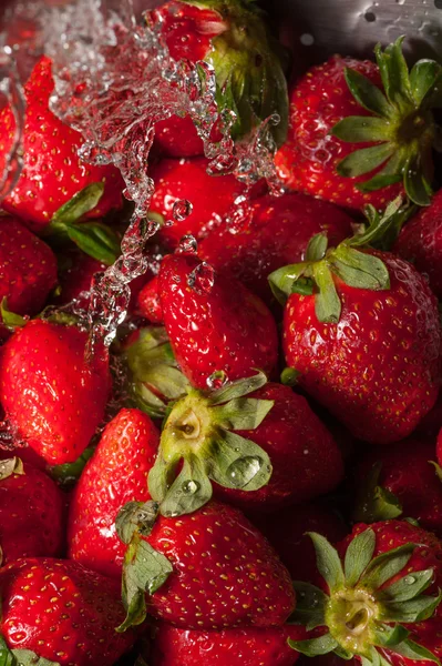 Washing strawberries macro a — Stock Photo, Image