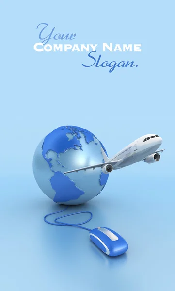 Reserva de voos pela Internet em azul — Fotografia de Stock