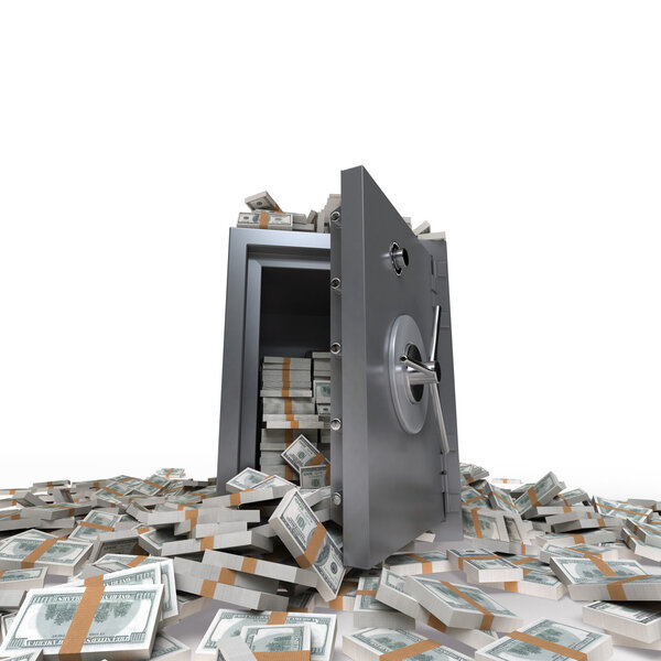 Сейф, полный банкнот на 100 долларов
