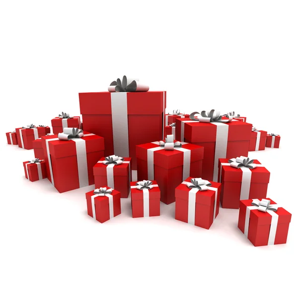 Rote Geschenkboxen Gruppe — Stockfoto
