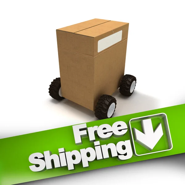 Безкоштовна доставка, коробка на колесах — стокове фото