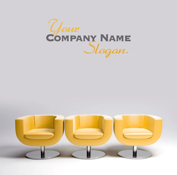 Three yellow leather armchairs — Stock Photo, Image