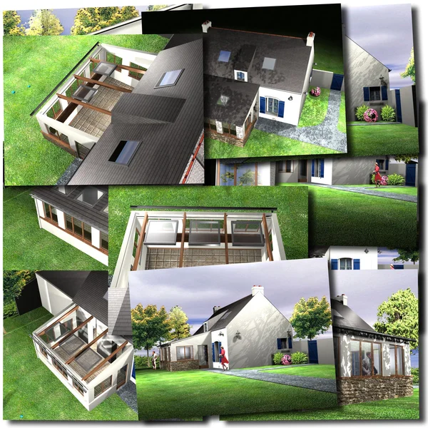 Haus Rendering Collage — Stockfoto