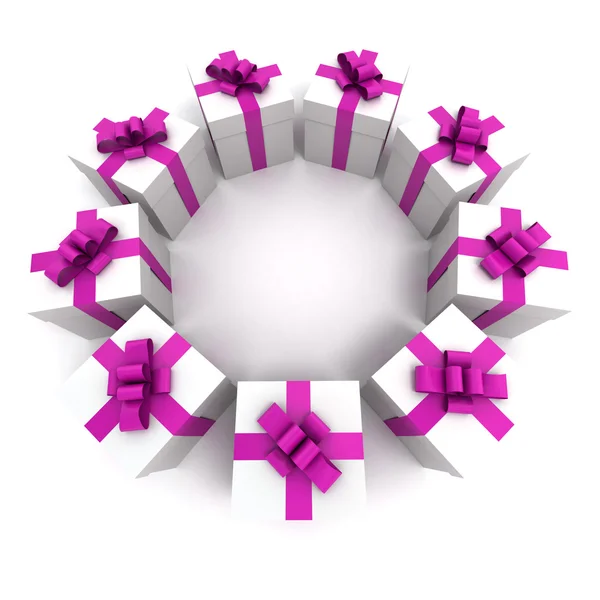 White and pink gift boxes circle — Stock Photo, Image