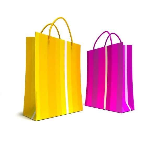 Winkelen zakken in paars en geel — Stockfoto