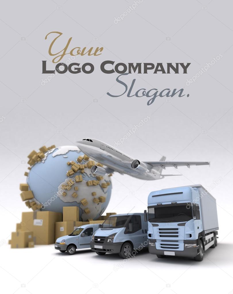 The Earth, lots of boxes and a transportation fleet made of vans, trucks and an airplane