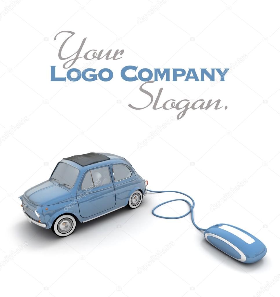 Blue vintage car connected to a computer mouse