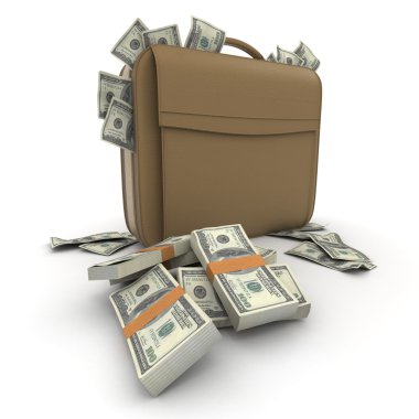 Briefcase with lots of cash, dollar clipart