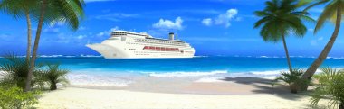 Cruise ship and tropical beach clipart