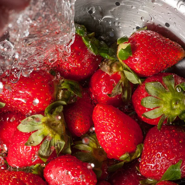 Tvätta jordgubbar makro c — Stockfoto
