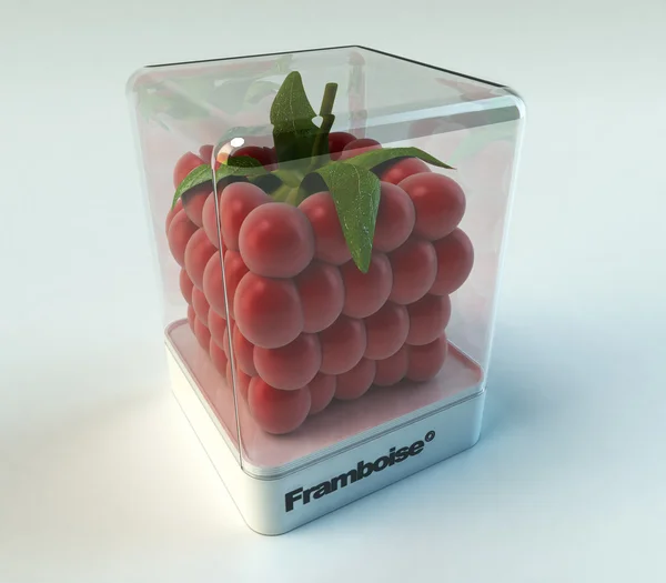 Cubic raspberry exhibition — Stock Photo, Image