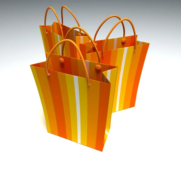 Trio of orange striped shopping bags — Stock Photo, Image