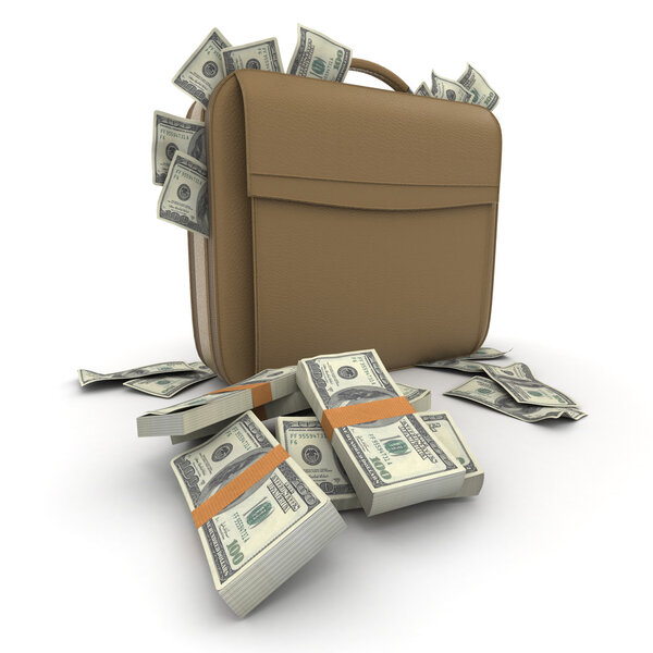 Briefcase with lots of cash, dollar