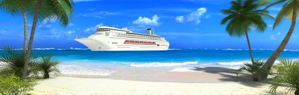 Kreuzfahrtschiff und tropischer Strand — Stockfoto