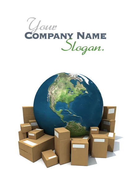 Svět s balíčky sloganem — Stock fotografie