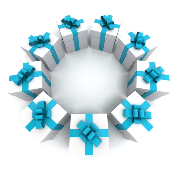 Cajas de regalo blanco y azul círculo —  Fotos de Stock