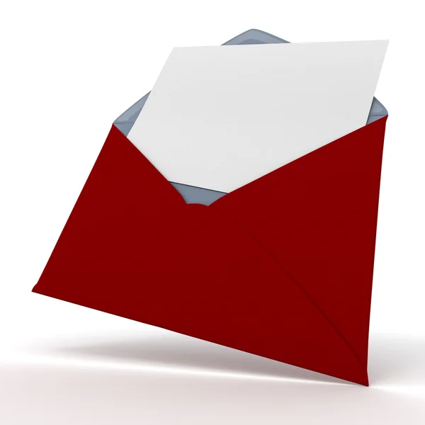 Красный конверт с белой картой — стоковое фото