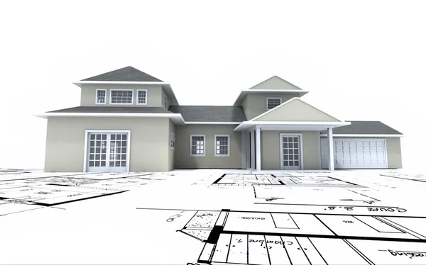 住宅設計図の上に構築 — ストック写真