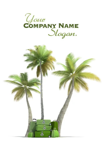 Tropische reis en elegante groene Bagage — Stockfoto