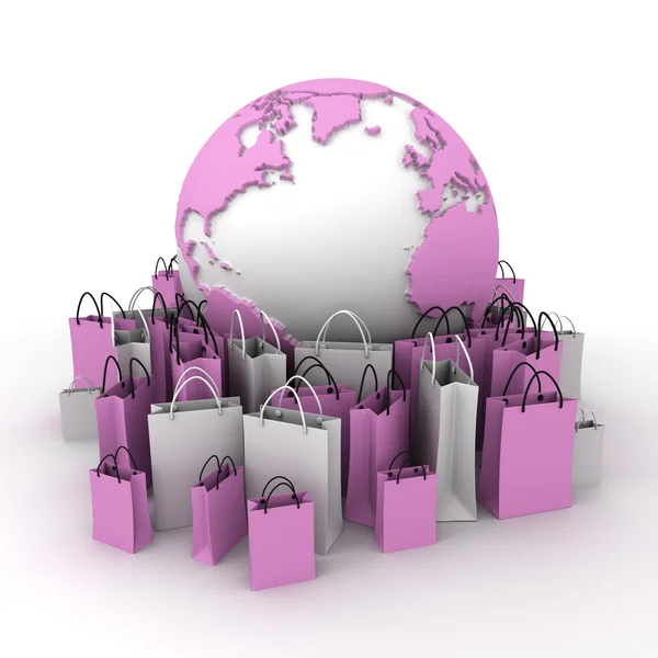 International shopping, pink and white — Stock Photo, Image